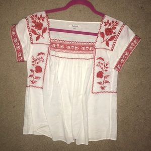 Madewell Red and White Blouse